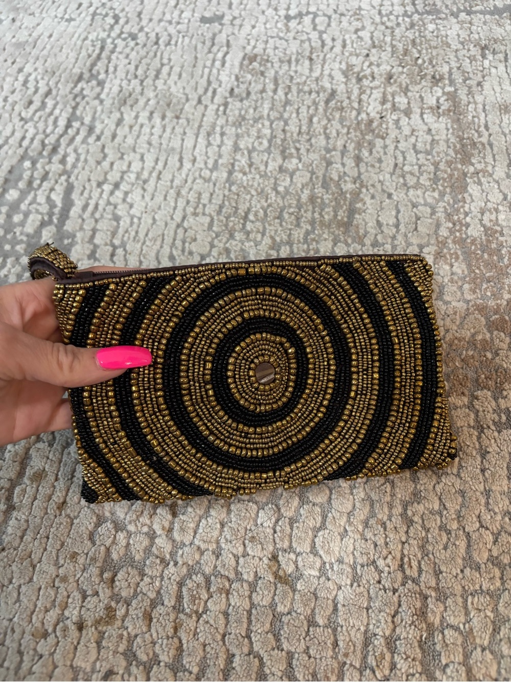 Beaded Black and Gold Wristlet beaded Clutch